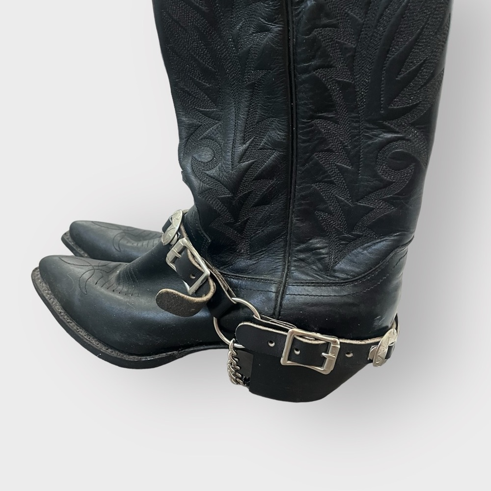 Justin Boots W2321 Black Western Boot - SIlver Boot Chain Boho, Women's Size 6 - Picture 7 of 11